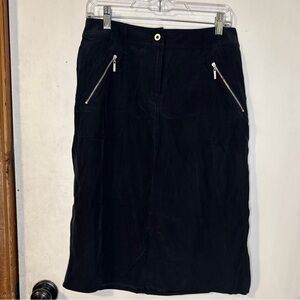 Dana Buchman Black Midi Silk Skirt with Zipper Accents